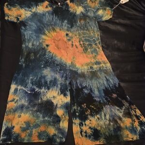Tie-Dye Jumpsuit in Blue and Orange By Rought And Tumble Vintage